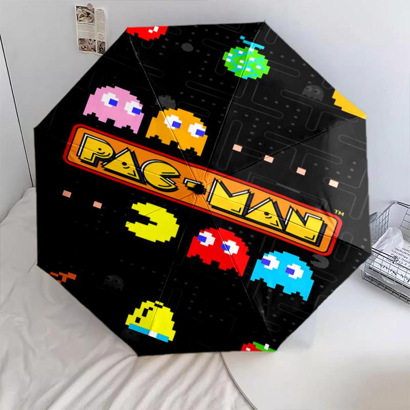 1 Pezzo Ombrello Pieghevole Automatico - Fantasia Pac-Man, Design Portatile e Pieghevole con 8 Stecche, Regali di Natale e Compleanno