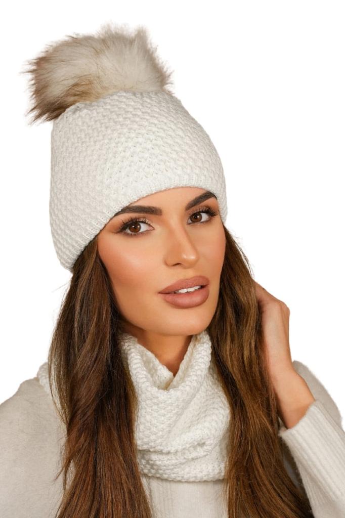 Rubbi Winter Hat and Snood Set, White