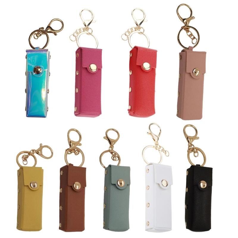Portable Lipstick Bag Wallet Keychain Mini Storage Bag for Women Solid Color Lipsticks Protective Cover Backpack Decor