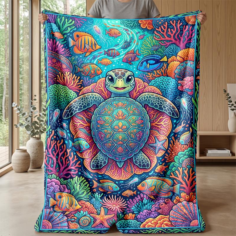 Ocean Life Adventure 24 Theme Blanket Lightweight Warm Flannel Blanket Decorative Throw Blanket for Home Decoration