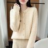 2026 A/W Women's Pure Wool Cable Knit Round Neck Cardigan Sweater - Long Sleeve, Seven-Stitch, Thickened Knit
