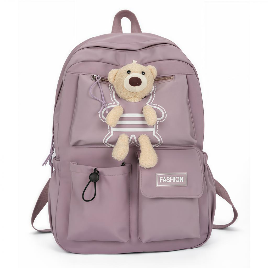 Student Backpack, Cute Little Bear Backpack, Large Capacity Junior High School Backpack, Durable Polyester Lining.zwq