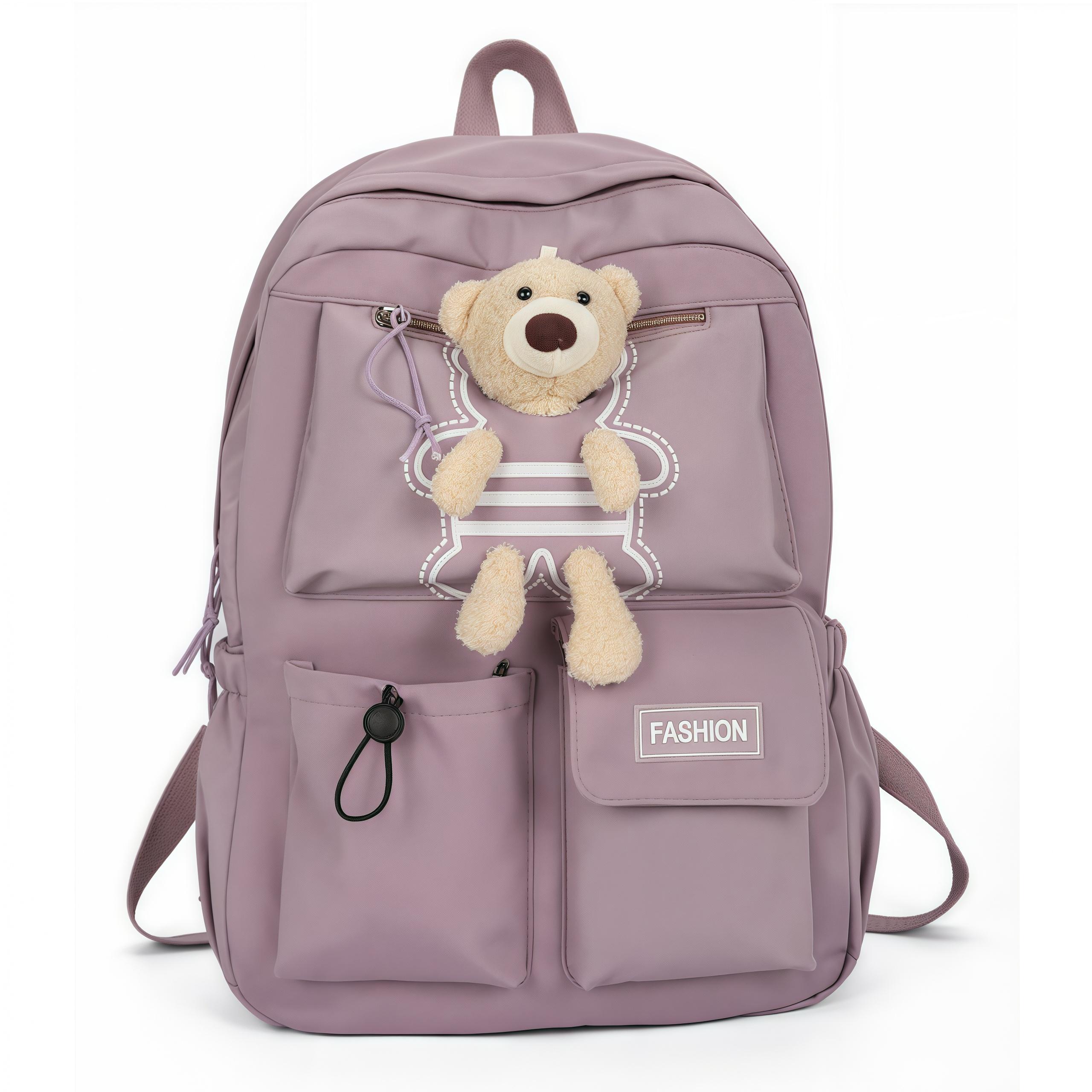 

Student backpack, cute little bear backpack, large capacity junior high school backpack, durable polyester lining.zwq
