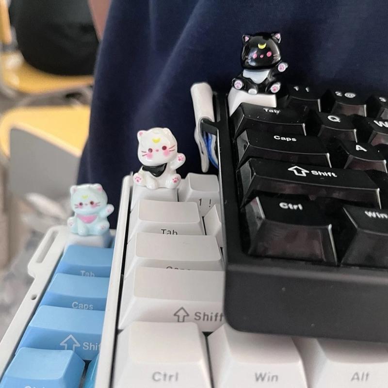 3D Mechanical Keyboards Creative Cartoon Cats Head Gamer Keyboards Keycaps for Office Decompression