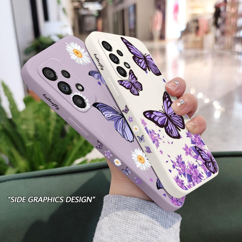 Purple Butterflies Phone Case For Samsung Galaxy A37 A57 Liquid Silicone Cover