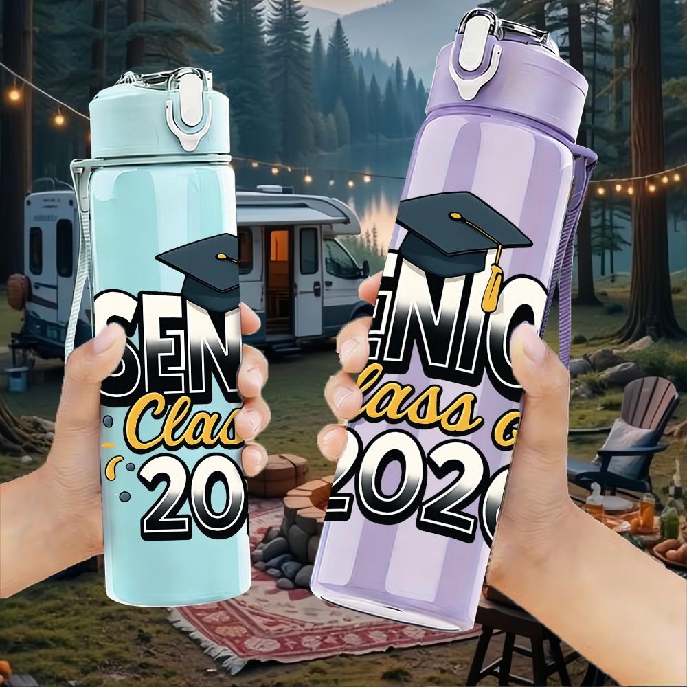 1PC Senior Class Of 2026 Text Pattern 750ml Color Plastic Sports Water Bottle Leakproof Flip Straw Lid Suitable for Sports Office Home Use
