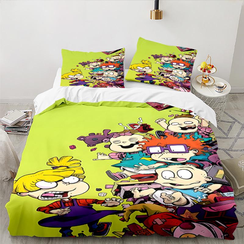 3PCS Rugrats Friends Bedding Set Printed Duvet Cover Closure Includes 1 Duvet Cover & 2 Pillowcases for All Seasons Bedroom Decor