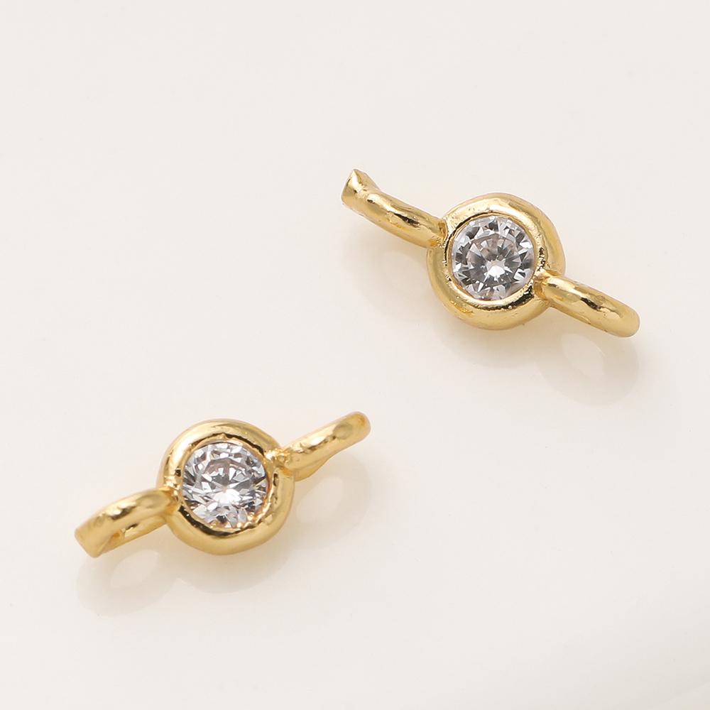 10Pcs 14/18K Gold Color Plated 2 Holes with Zircon Connect Charms Pendants for DIY Bracelet Necklace Jewelry Making Accessories