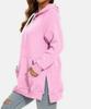 2024 Women's Solid Color Hooded Split Shoulder Sleeve Fleece Sweatshirt for Autumn and Winter