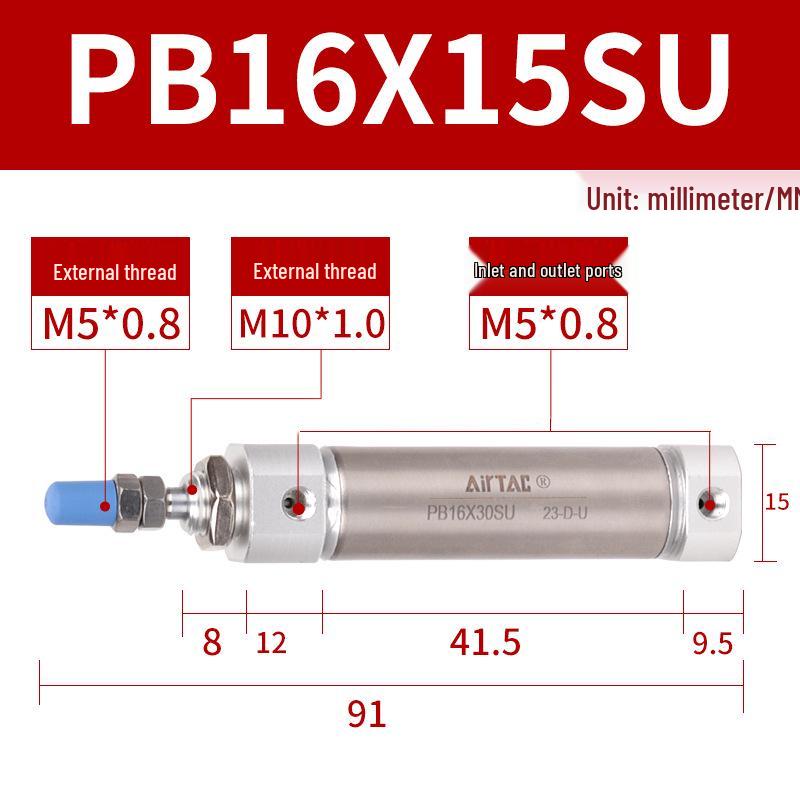 AirTAC Mini Pen-Type Pneumatic Cylinder PB16/10/12/16*10X15X20X50X75SUX100