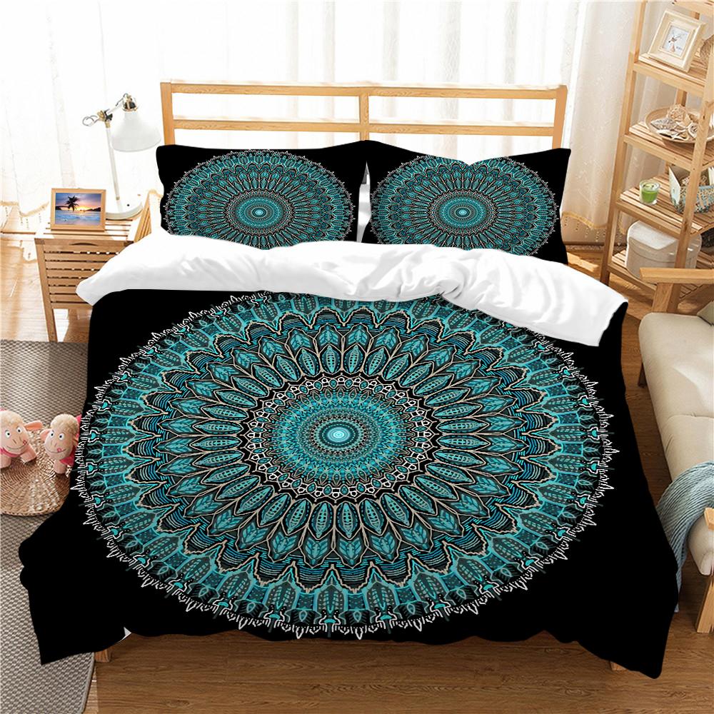 Set lenjerie de pat pentru acasă cu tema boemă Datura Print Husă de pilota cearșaf de pernă/pat dublu 2/3 piese Decorare dormitor