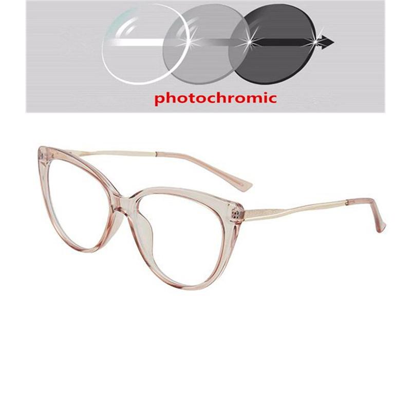 0 -0.5 -0.75 To -6.0 Blue Light Blocking Cat Eye Prescription Spectacles With Diopter Spring Leg Myopia Photochromic Eyeglasses