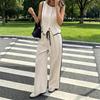 Damen Sommer 2-teilige Outfits Ärmellose Knopfleiste Weste Weite Hosen Sets Lässiges Business Arbeits-Kombinationsset