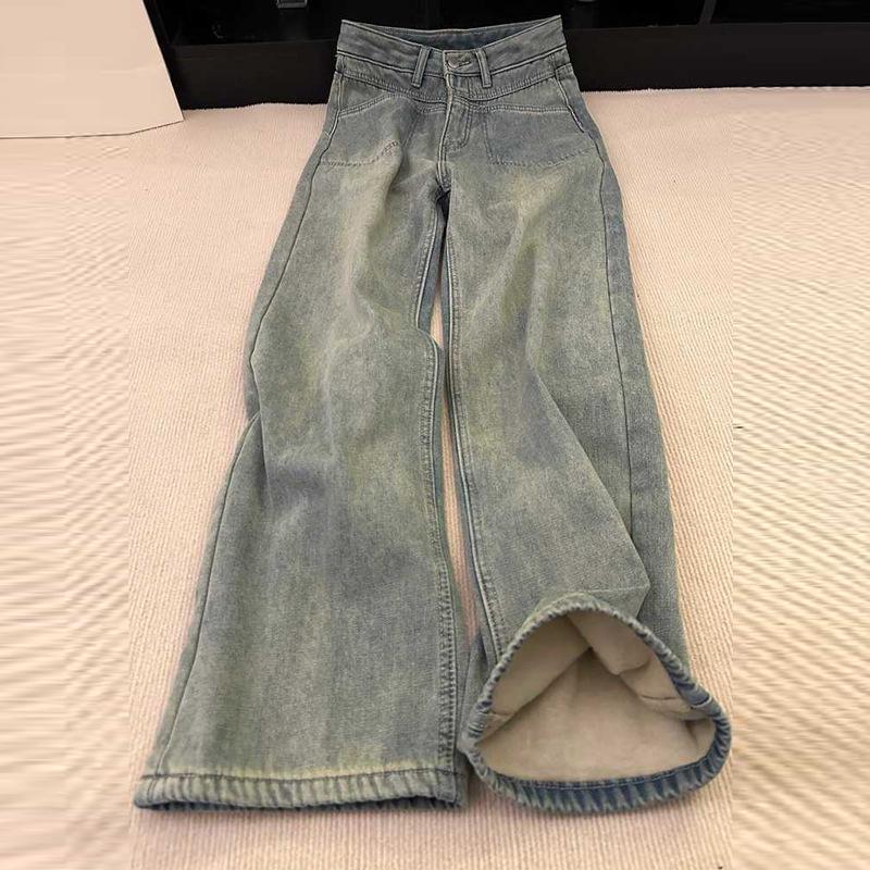 

Women s Plus Size High-Waisted Winter Denim Jeans - Loose Fit, Slimming, Straight/Wide Leg for Pear-Shaped Bodies 4XL