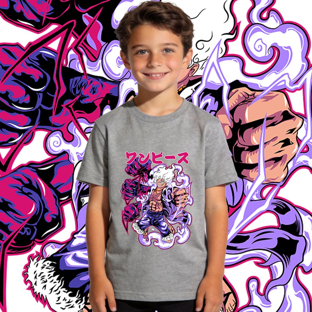 One Piece Luffy Gear 5 Anime Print Tee Kids Cotton T Shirt Boys Girls Summer Casual Top Soft Breathable