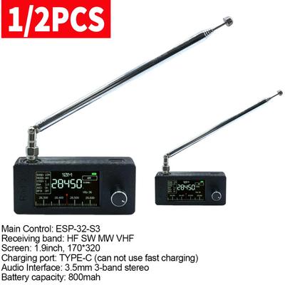 SI4732 0.5-108mhz Pocket Mini Radio LSB USB AM FM FM/AM Radio 1.9inch IPS Screen HF SW MW VHF Radio with Telescopic Antenna