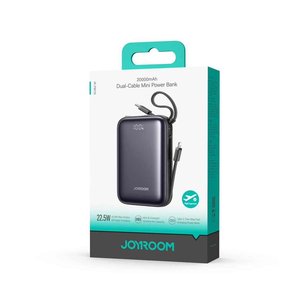 Powerbank 20000mAh 22.5W USB-C with Dual Cable - Black
