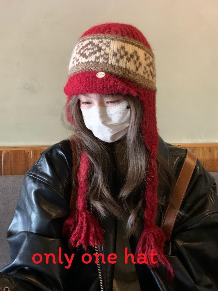 

Fair Island Wool Cap With Waterwave Pattern For Cold Weather And Ear Protection Style A