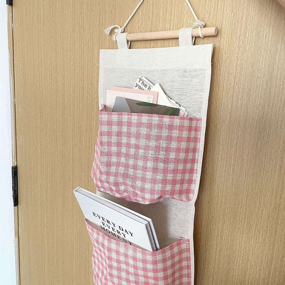 Convenient Plaid Pattern Hanging Bag Large Capacity Waterproof Storage Bag Multifunctional Ventilate Bags For Dormitory