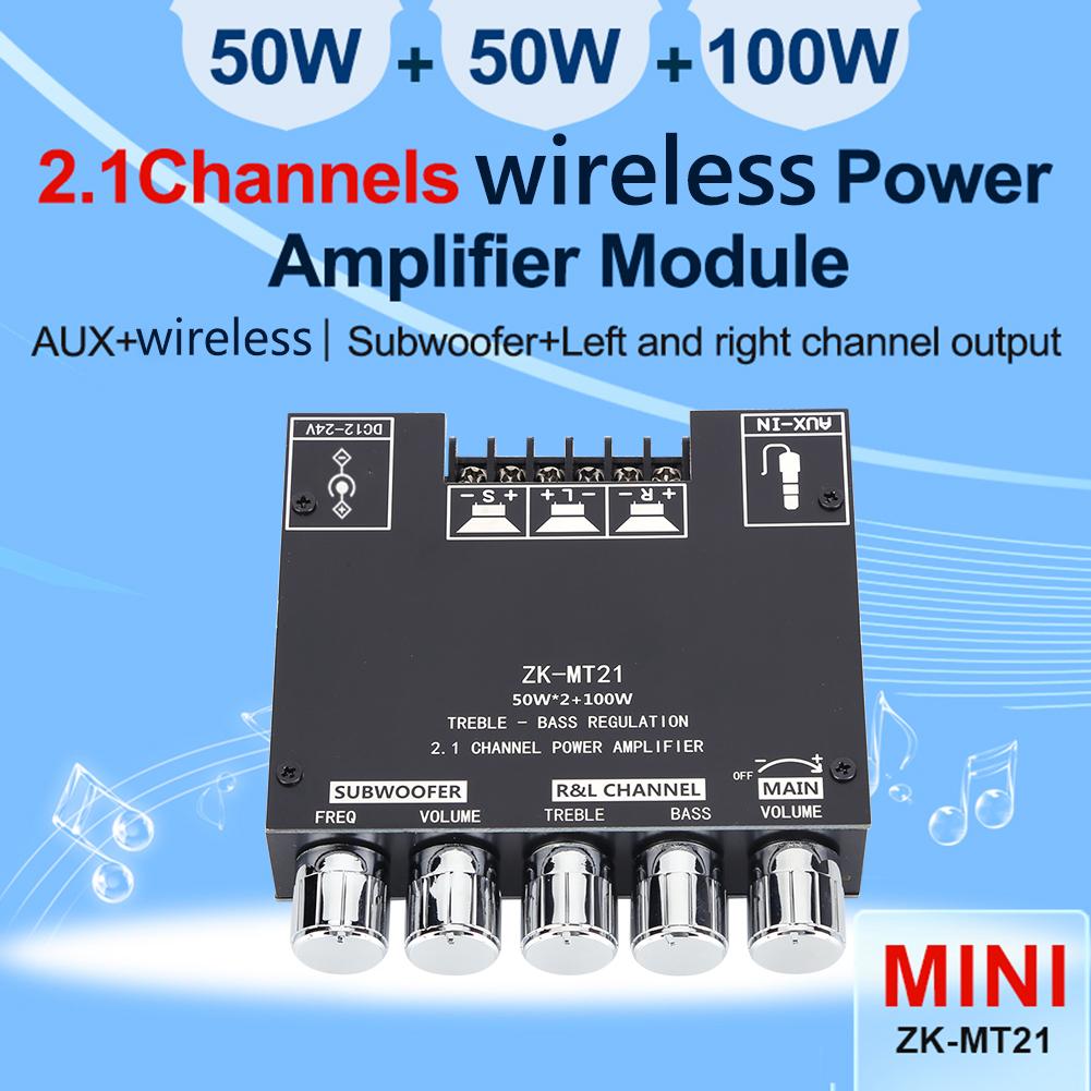 ZK-MT21 Subwoofer Amplifier 2x50W+100W Power Bluetooth 5.0 2.1 Channel Sound Amplifier Board Bass AMP AUX Audio Stereo Amplifier