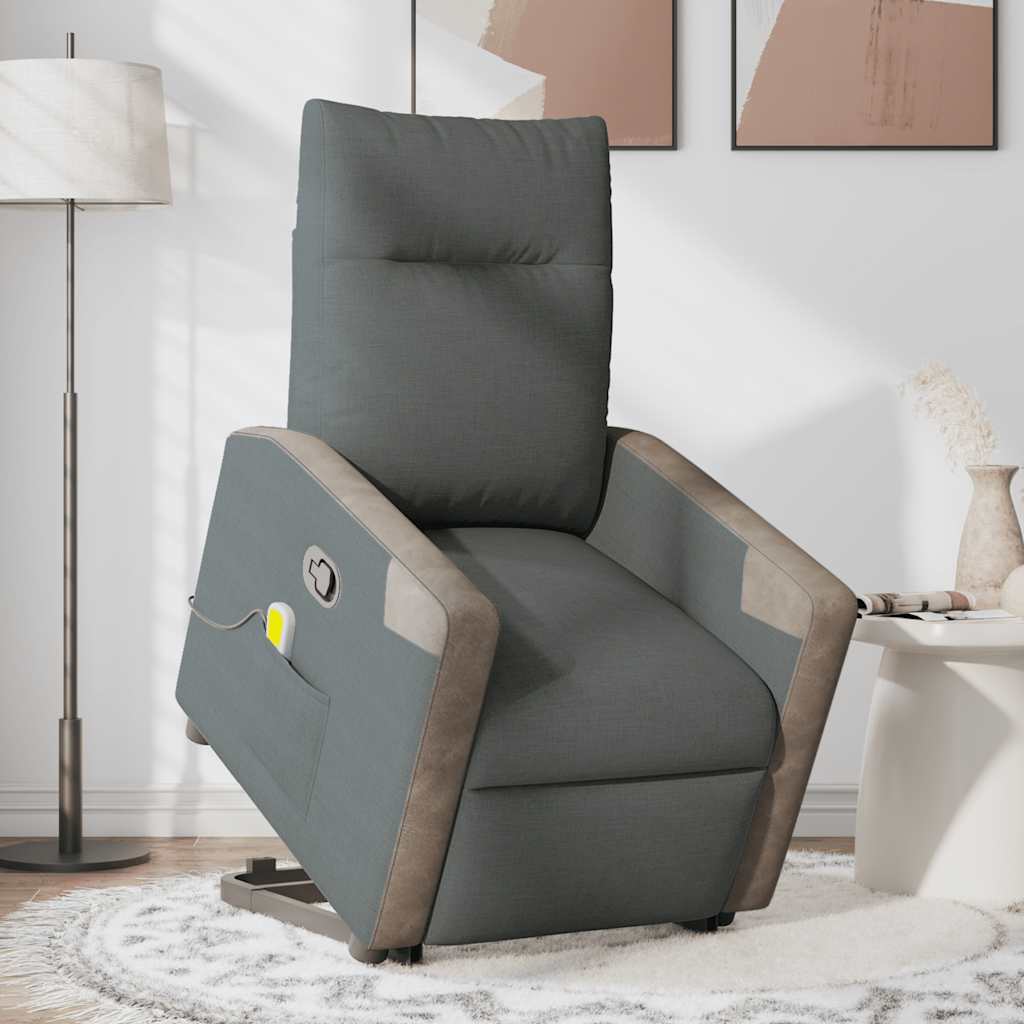 Recliner Chair with Lift Function Dark Gray Fabric