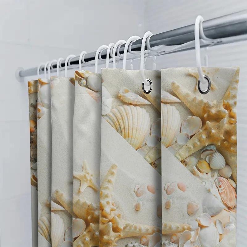 Seashell Print Shower Curtain Beach Decor Bathroom Decoration Waterproof Fabric 3D Printed Bath Mat for Home Decorations White