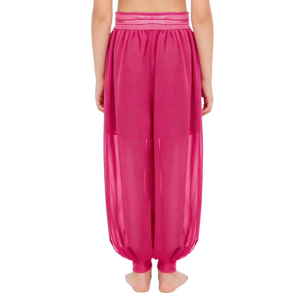 Shorts de Danse du Ventre pour Filles Chiffon Anneau O Taille Froncée Pantalon à Fente Latérale Costume d'Halloween Carnaval