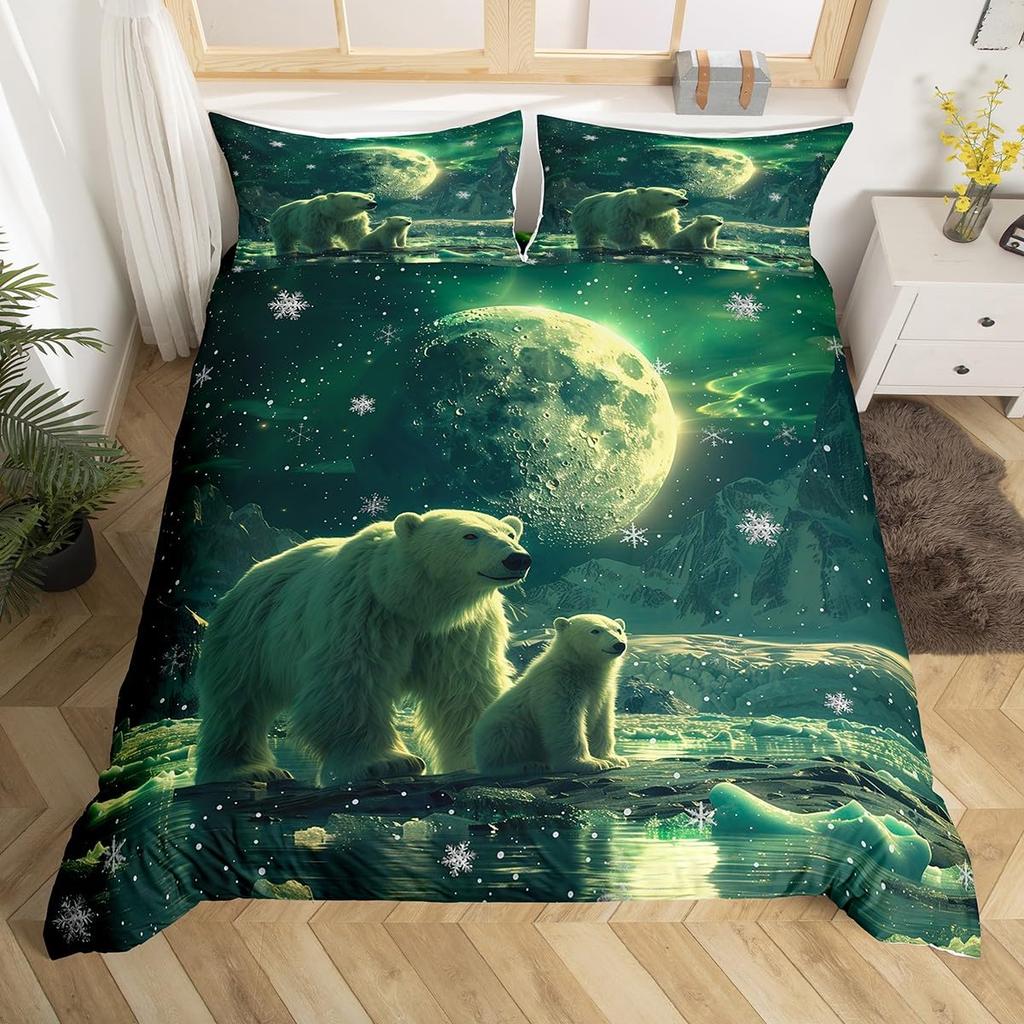 Bear Duvet Cover Sets Bedding Set For Kids Boys Girls Teens Wild Animal Winter Quilt Covers With 2 Pillow Cases Full Size 3 Pcs