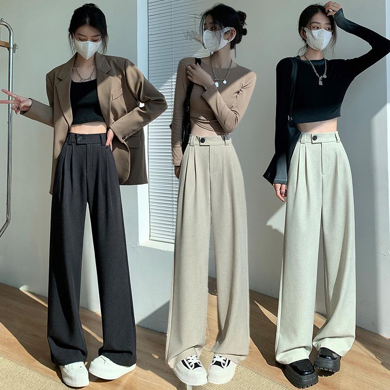 

Women s Spring/Summer Black Drapey Straight-Leg Suit Pants - High-End Feel, Petite, Wide-Leg Style. 2XL