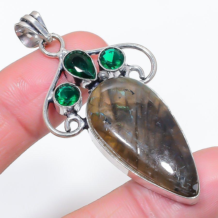 

Natural Labradorite, Diopside 925 Sterling Silver Jewelry Pendant 2.48 n6r77