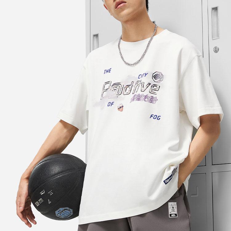 Li Ning Badfive Seven Cities Collaboration Fog City Trend Letter Print Sports T-Shirt Unisex Tops Off-White AHST875-1
