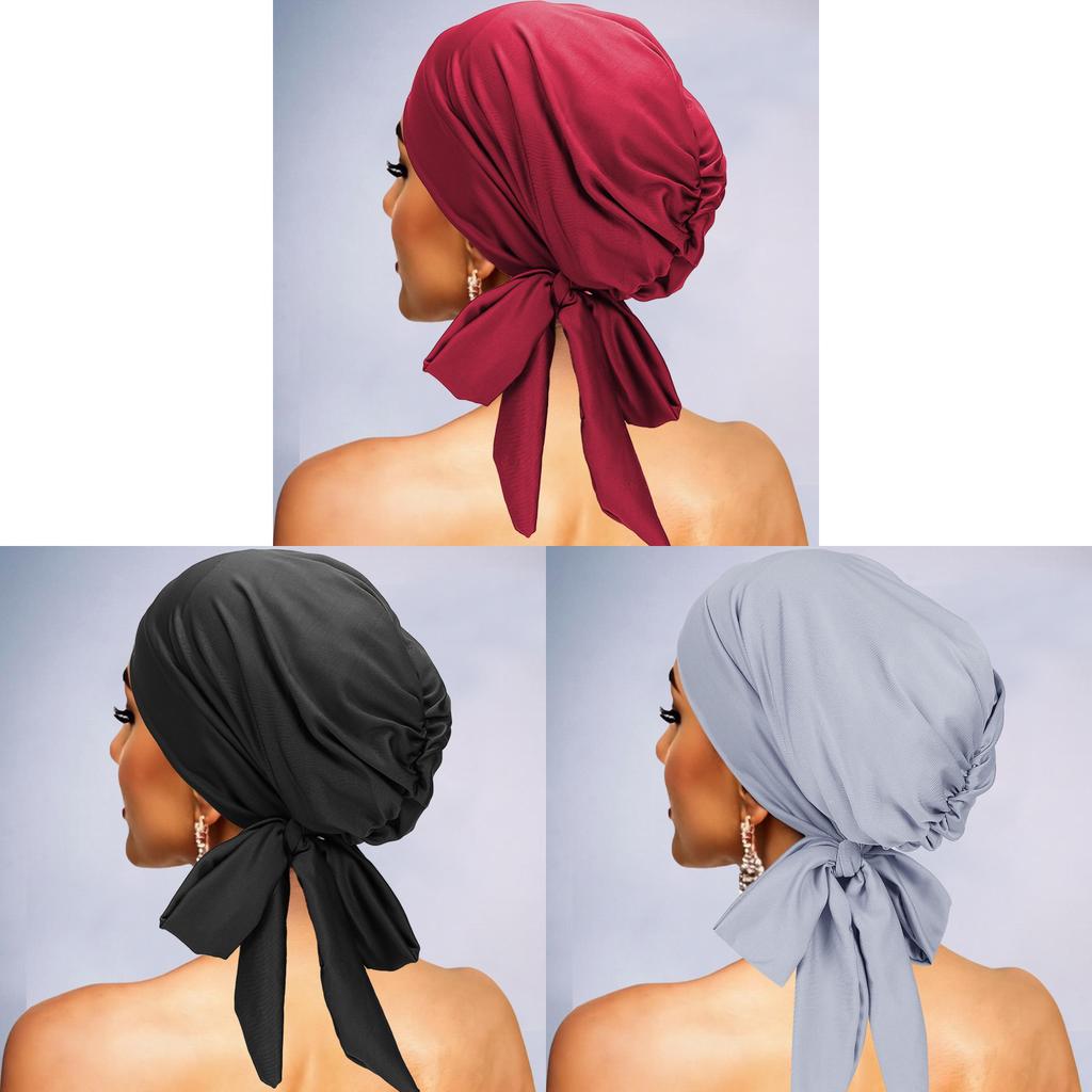 Turban Head Cover With Bow Tie Elastic Hat For Breathability