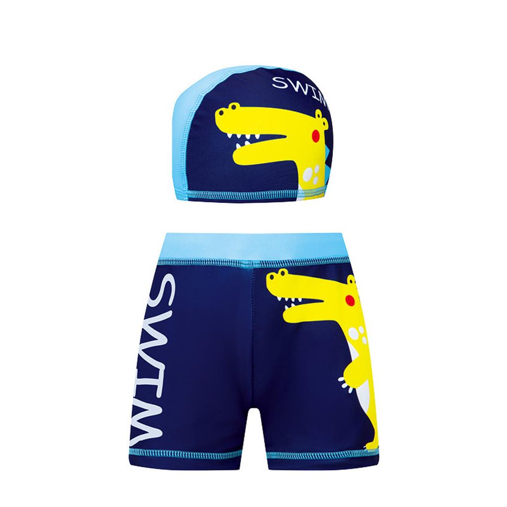 Children's Dinosaur Printed Swimming Trunks And Swimming Caps