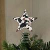 Soft Fabric Star Tree Topper Plush Star Christmas Treetop Ornament with Milk Cow Pattern for Farmhouse Holiday Home Decor
