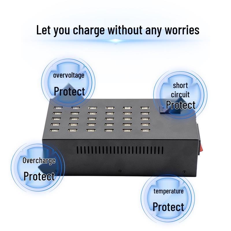 30-Port Industrial Mobile Game Studio Charger - 300W Digital Display Multi-Port Charger