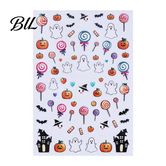 Self Adhesive Nail Decals Halloween Art Stickers, Cartoon Pumpkin Ghost Bat for Decorative Nails Stickers Decorations, Self-Adhesive Holiday Manicure