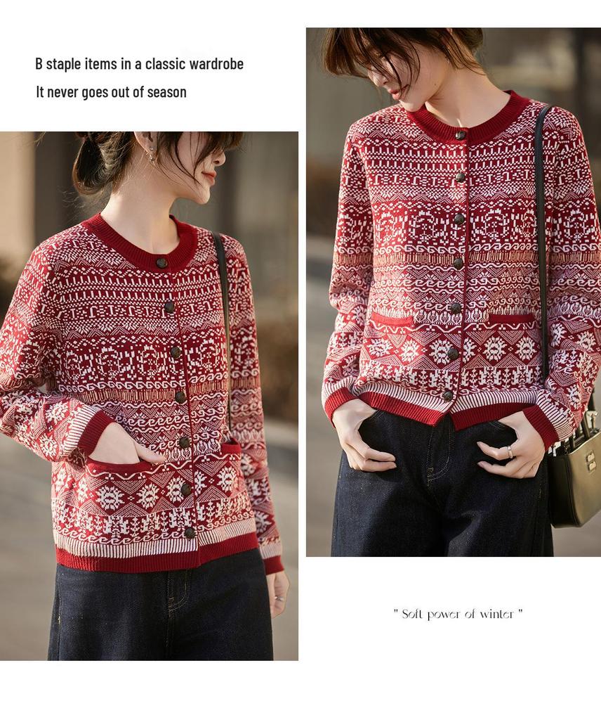 Women's Classic Fair Isle Wool Cardigan – Skin-Friendly, Warm, Versatile, and Retro, Perfect for Autumn and Winter