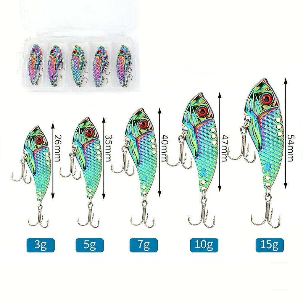 5 Piece Set Spinning Bait Spinner Spoon Sinking Blade Bait Metal Vib 3G 5G 7G 10G 15G Long Casting Vibration Jig Fishing Lure