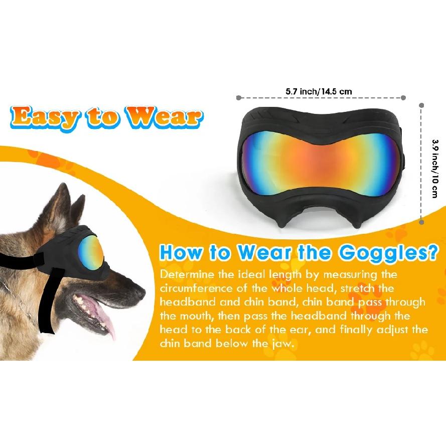 Dog Goggles UV Protection Windproof Dustproof Anti-Fog Dog Sunglasses Large Medium Dogs Lightweight TPE Frame Adjustable Strap