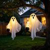 Night Festival Scene Decorations Halloween Hanging Ghost with LED Lights, Spooky White Gauze Glowing Ornament, Unique Gift Ideas Flexible Figures for