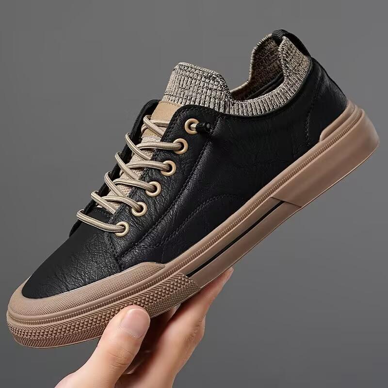 

Men Causal Shoes Sneakers 2026 Spring Autumn New Designer Cow Leather Shoes for Men Fashion Lace Zapatos De Hombre Shoes Male 39 чорний