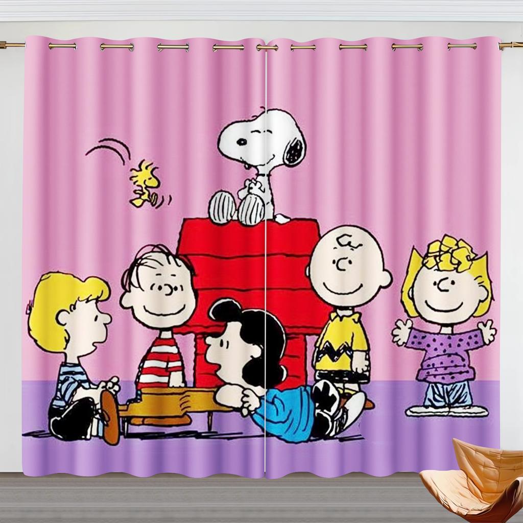 Cartoon Snoopy Curtain Children Polyester Happy Puppy Decoration Suitable Bedroom Kids Room Gifts Darkening Ideal For