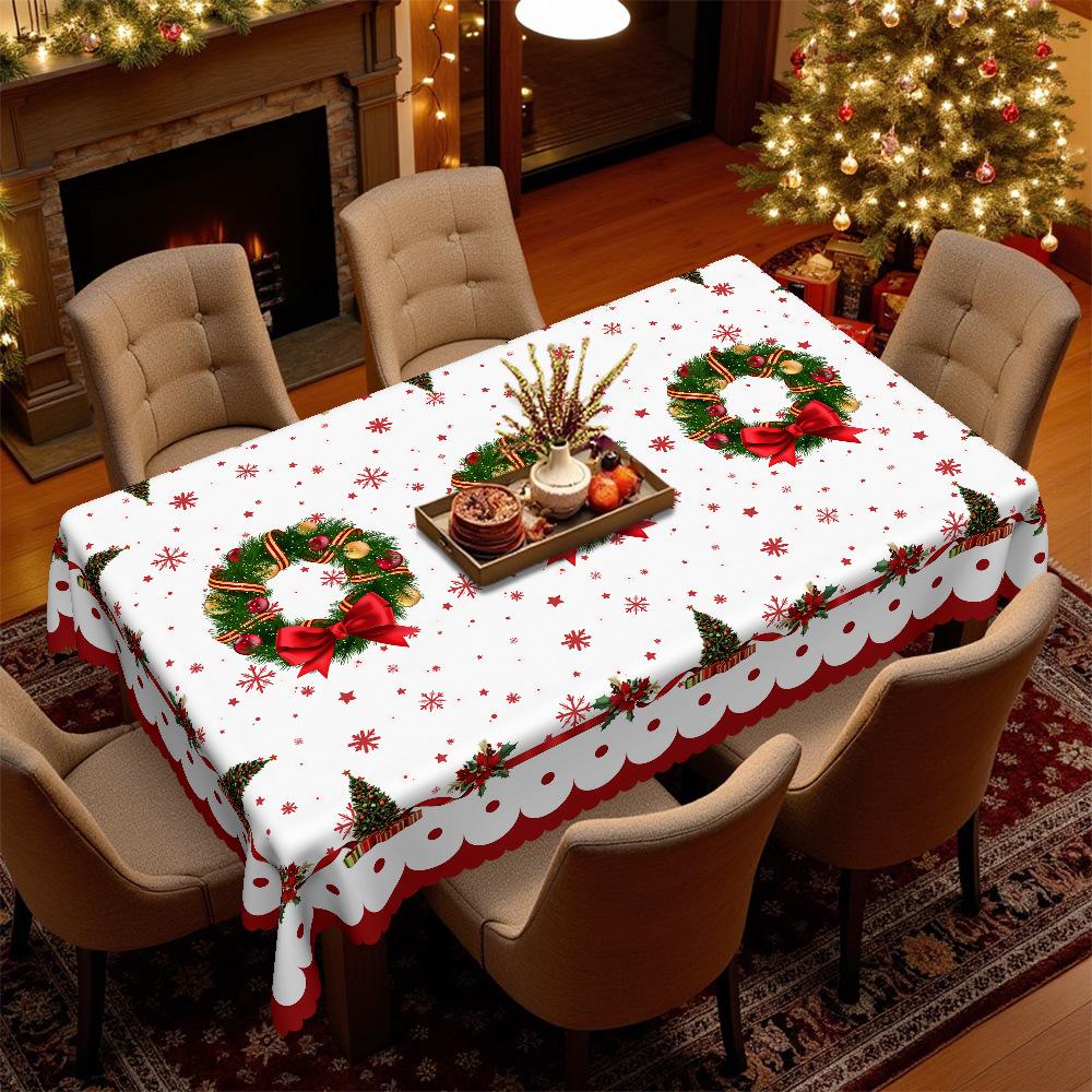 Weihnachten, Schneeflocken-Weihnachtsbaumkranz, Rote Tischdecke, Wasserdichtes Leave-In, Heim Hotel Feiertagsdekoration Tischdecke
