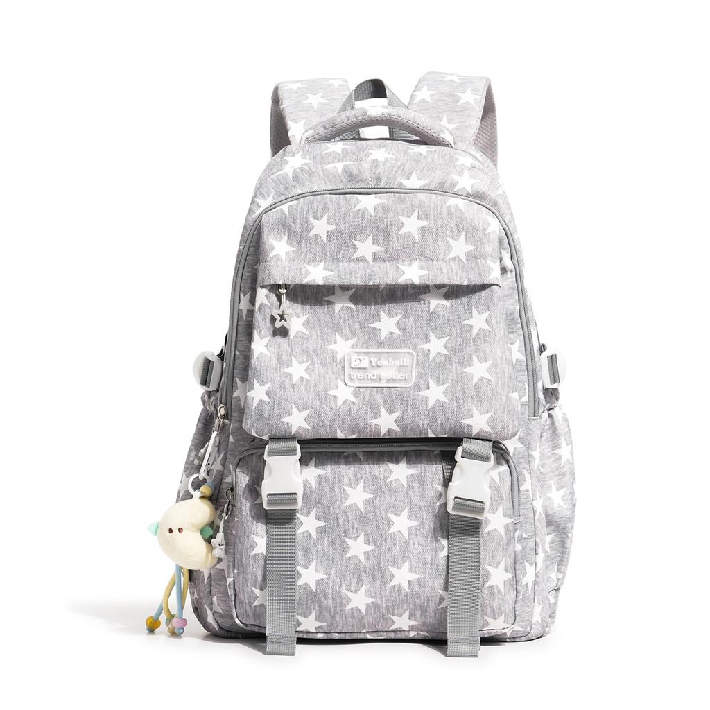 Schoolbag Wholesale Starlight Fog Ash and Polka Dot Star Backpack Junior High School Student Light Commuter Large Capacity School Bag Women's Backpack
