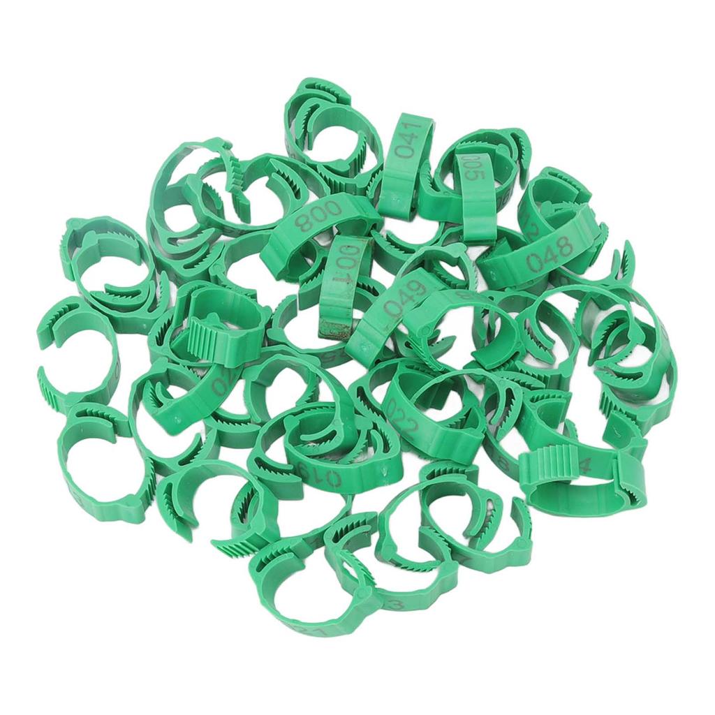 50pcs Bird Leg Rings Numbered Chicken Identification Bands for Bantam Finch Lovebird Quail Small Poultry Green