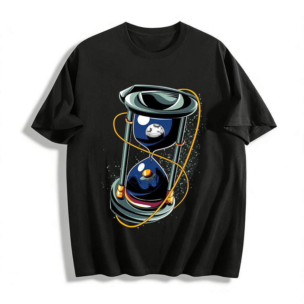 Creative Space-time Hourglass Print Trendy Casual T-shirt For Men Women Pure cotton T-shirt XXS