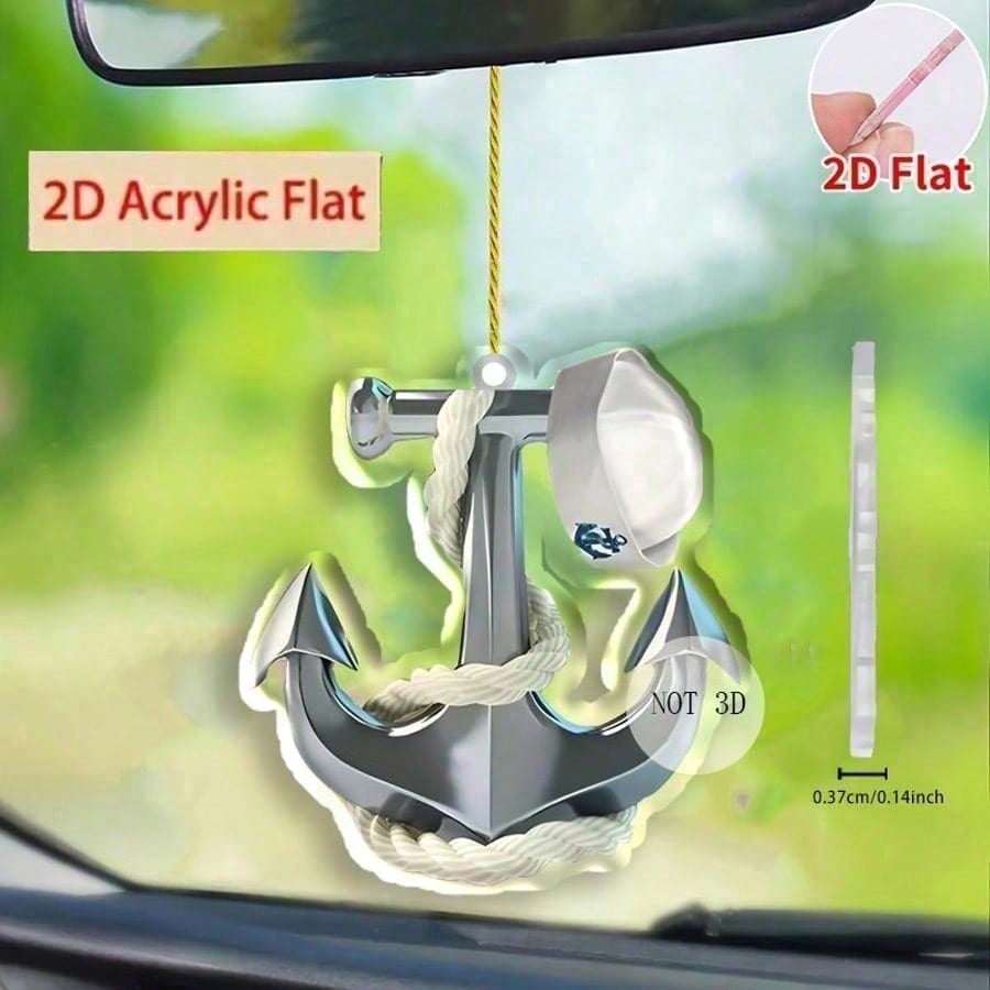 1 Simple Line Anchor Charm - Pre-Bored, Maritime, Versatile | for Vehicle, Bag, Keychain, Nautical, Acrylic Ornament