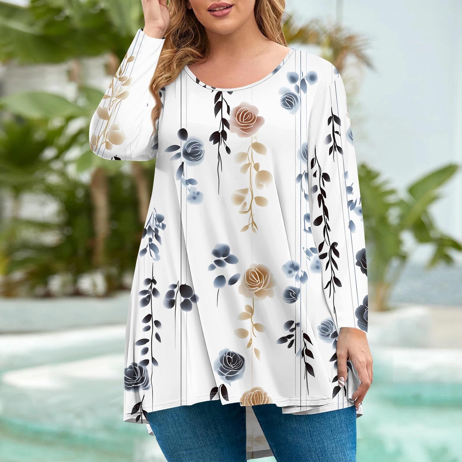 

Женская мода большого размера с круглым вырезом и длинным рукавом, повседневный свободный пуловер с принтом XXXXXL белый