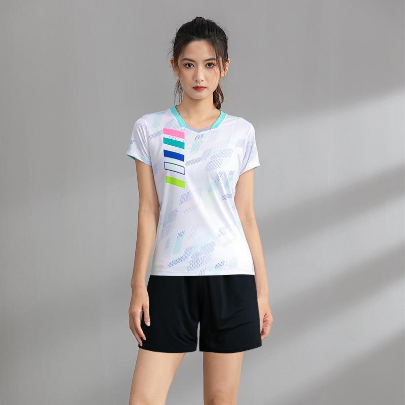 New Badminton Jersey Suit Women's Training Sports Printing Short-sleeved Jersey Competition Special Air Volleyball Clothing Men