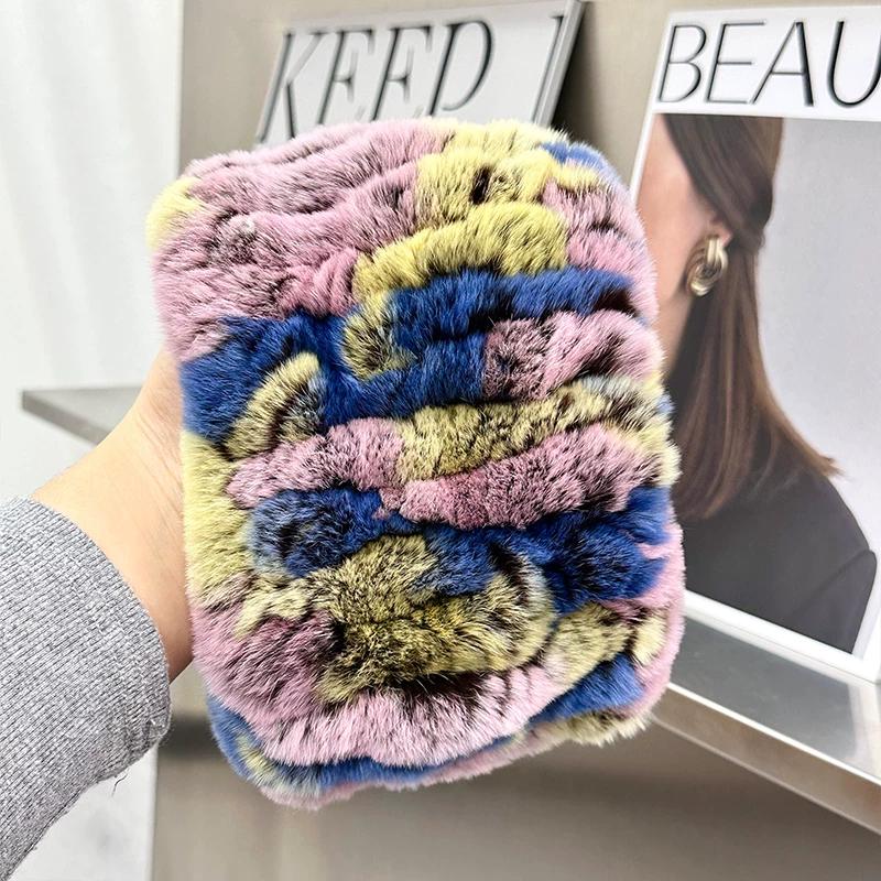 Korean Version of Cute Real Rex Rabbit Hair Neck Cover Winter Elastic Mesh Scarf Headband Versatile Plush Headgear Warm Scarf Women